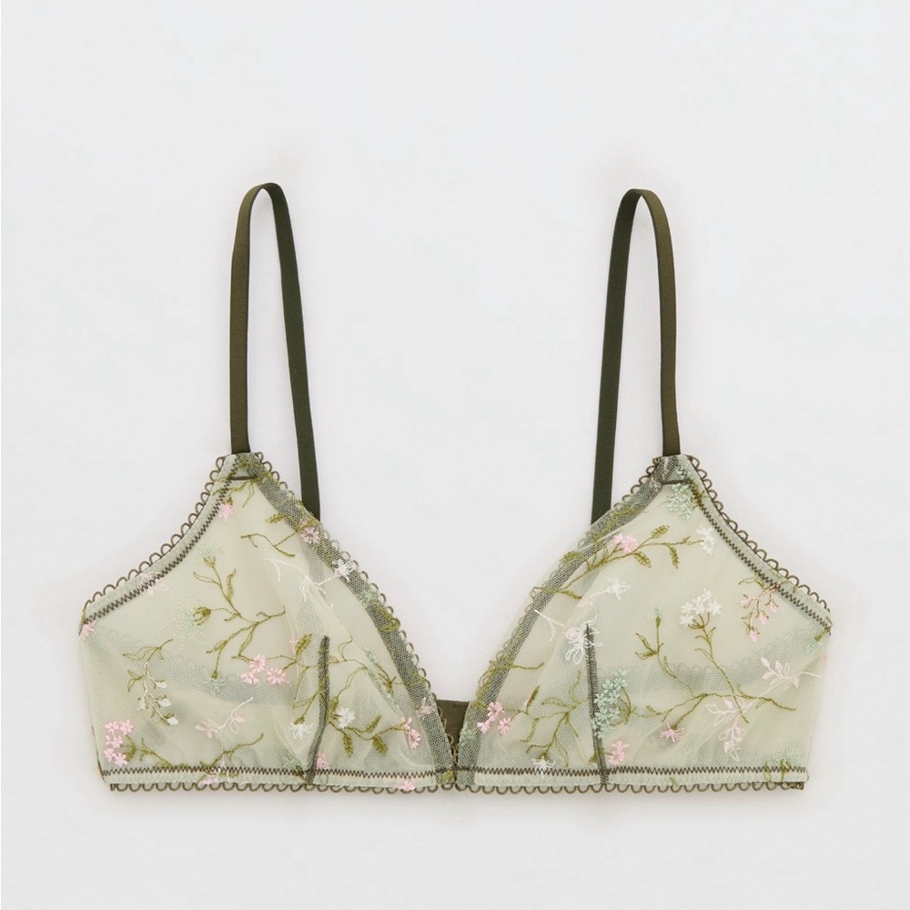 Aerie Green Floral Embroidered Bralette